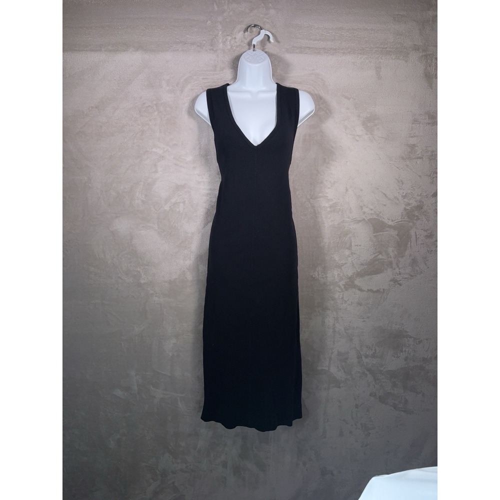 James Perse Ribbed Knit Maxi Dress Womens Size 4 Black Sleeveless V Neck